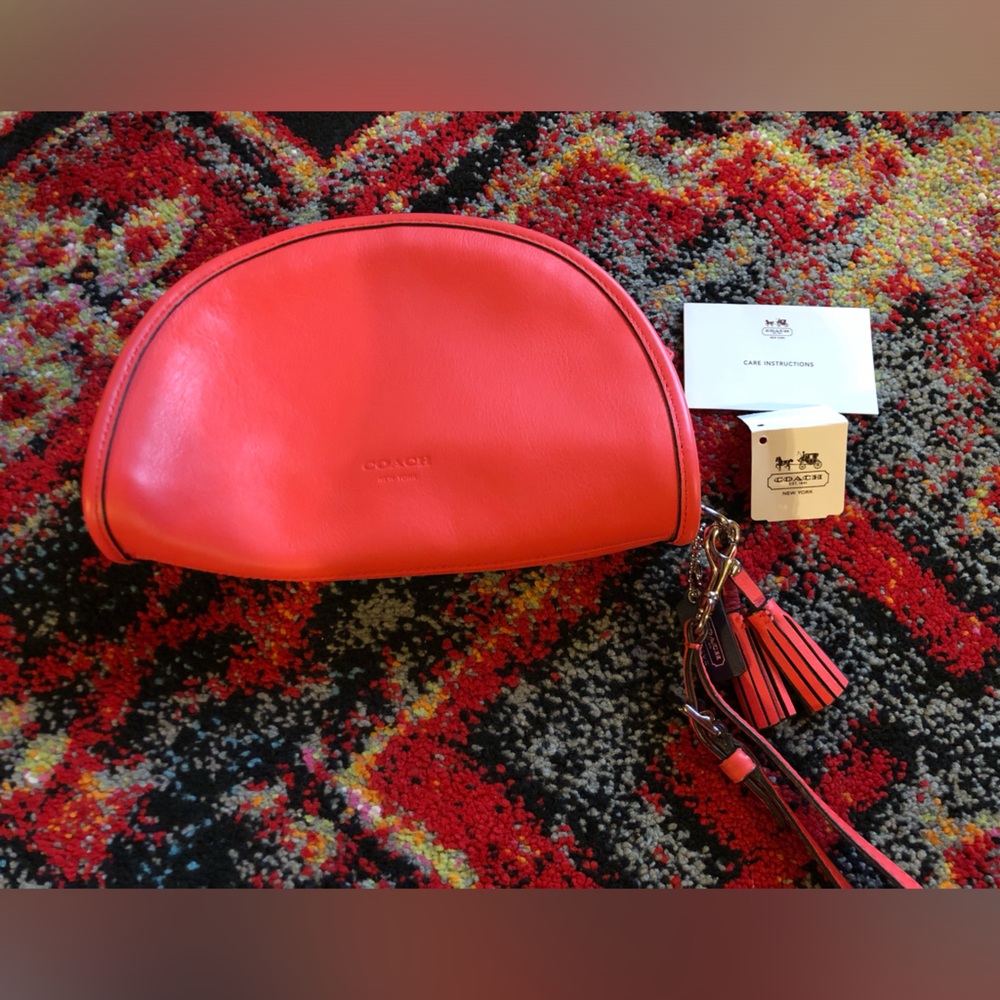 COACH Archive Legacy Kimball Crescent Clutch Bright Coral EUC!